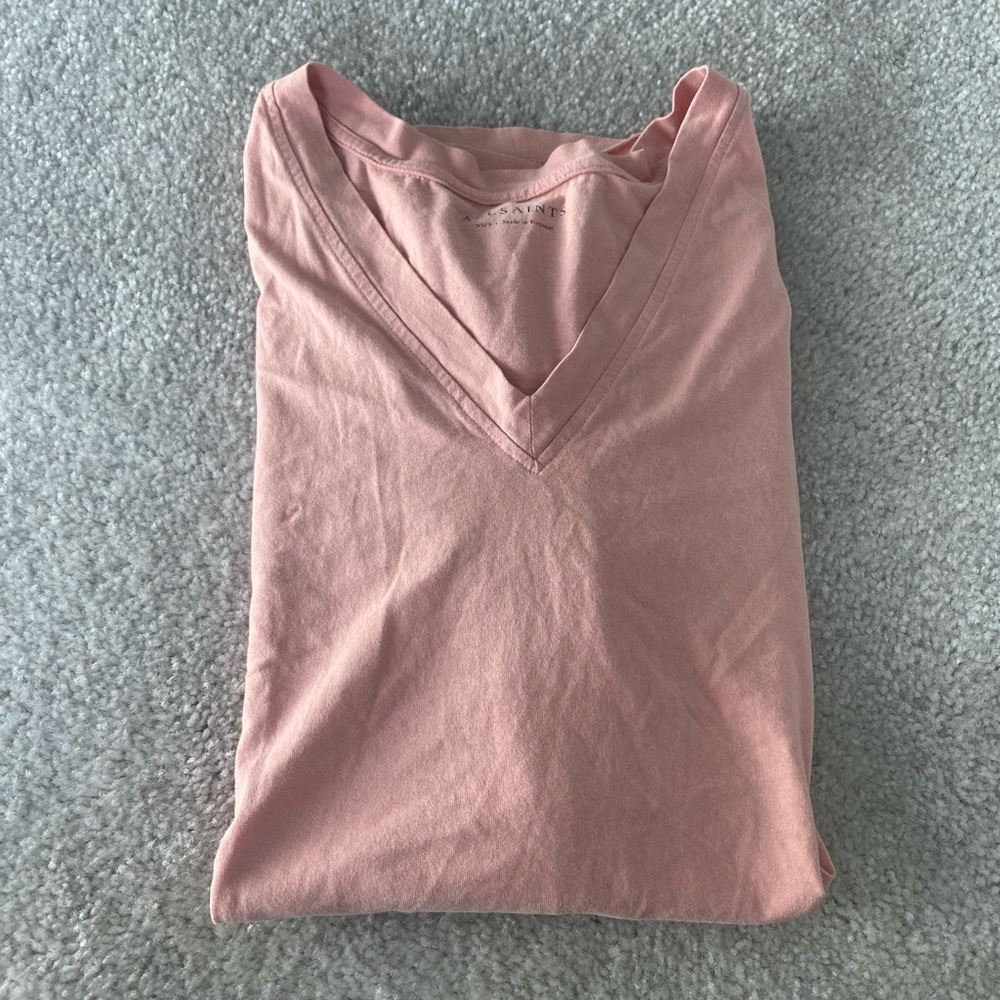 Allsaints Pink CORA V TEE - open cold shoulder split hem tee - excellent conditi